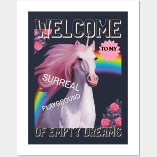 White Unicorn Horse Surreal Playground Empty Dreams Posters and Art